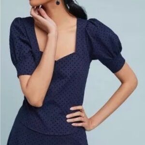 Anthropologie Maeve Sevigny Top Puff Sleeves Polka Dot Sweetheart Neckline